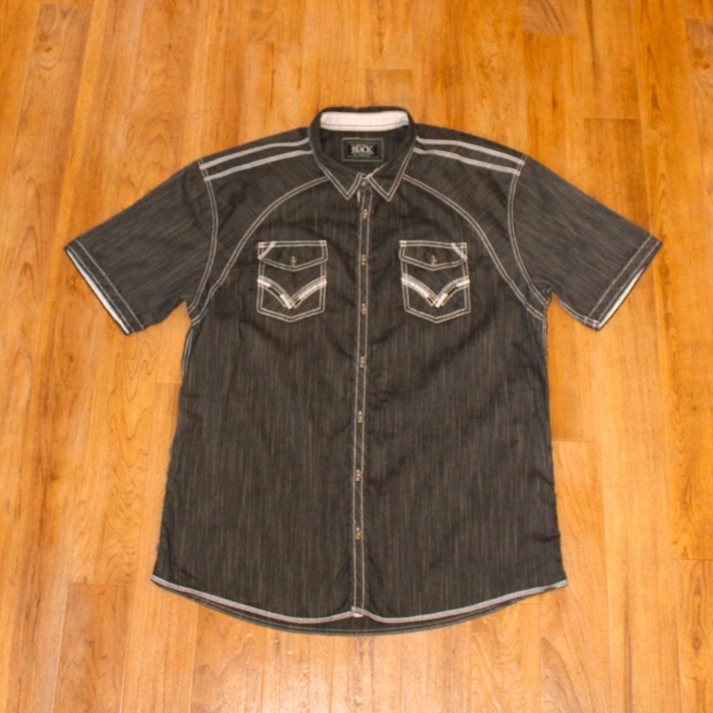 Buckle Black Shirt Mens 3XL Gray Excellent Short Sleeve Contrast Stitch Western
